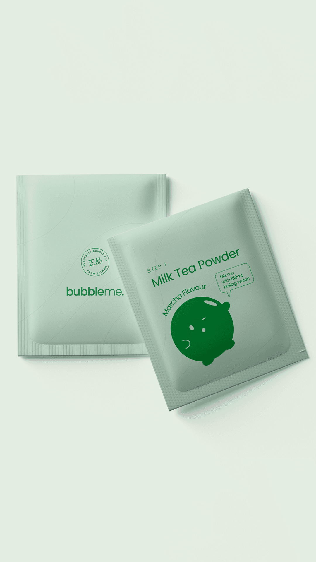 ByAsia BubbleMe matcha tea sachet packaging — FMCG beverage packaging design by Mude Sydney