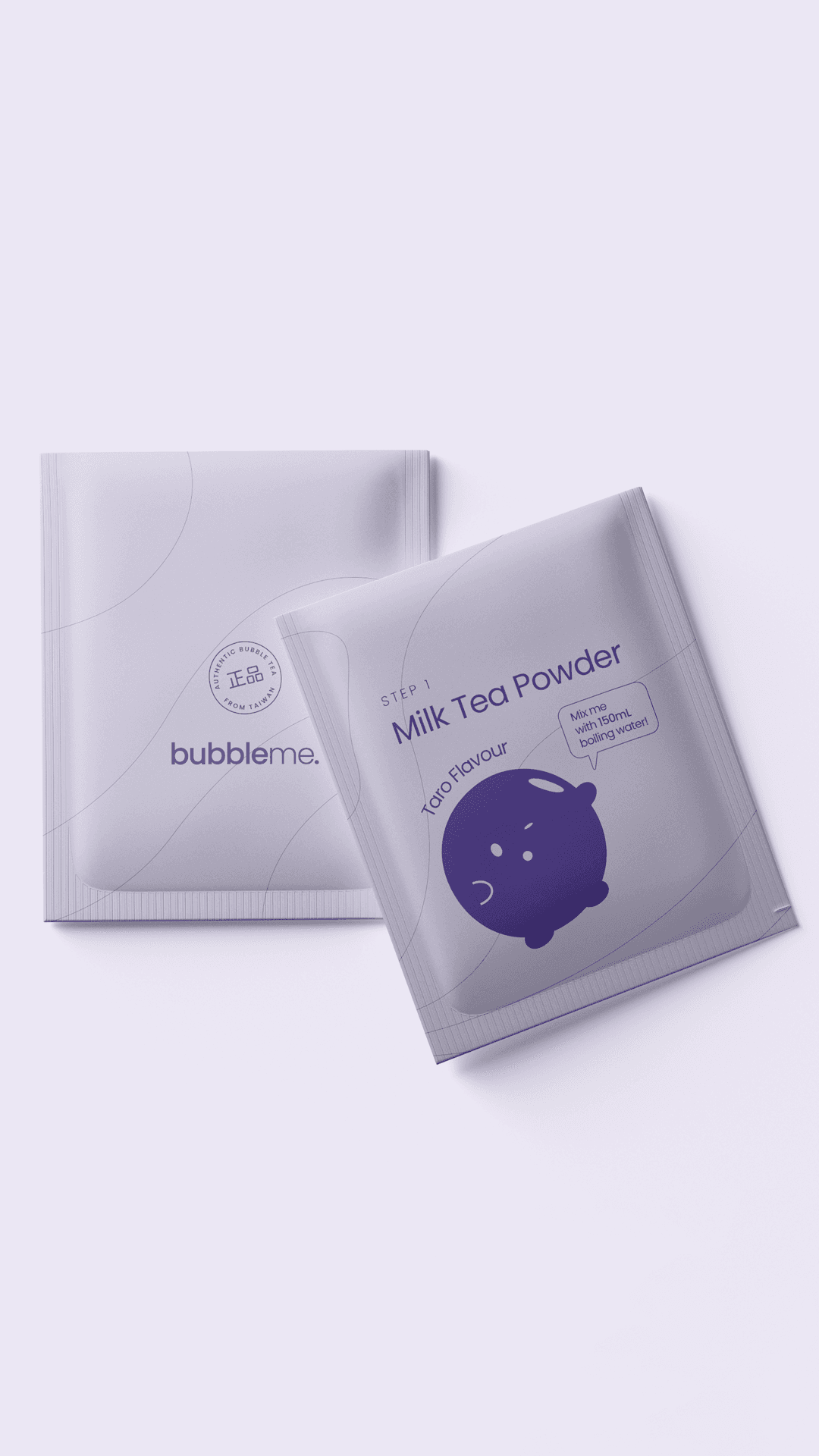 ByAsia BubbleMe taro tea sachet packaging — FMCG beverage packaging design by Mude Sydney