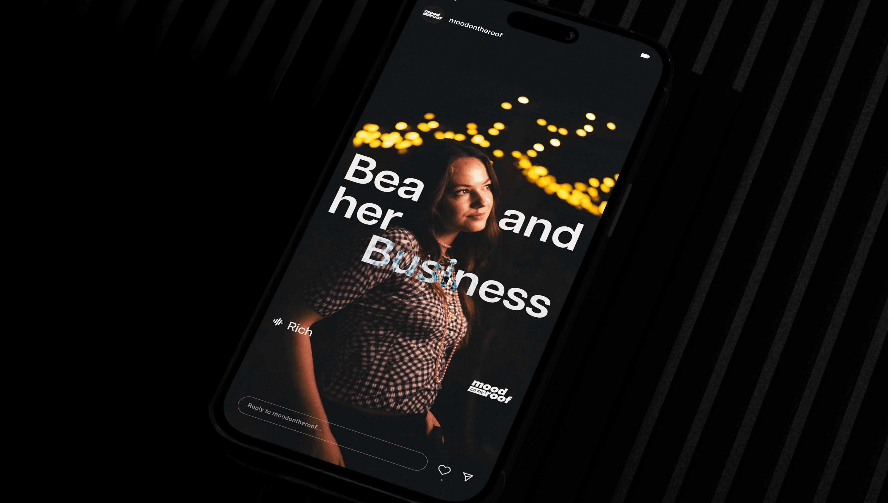 Bea Her and Business magazine design for Mood on the Roof — live music series content and brand collateral by Mude Sydney