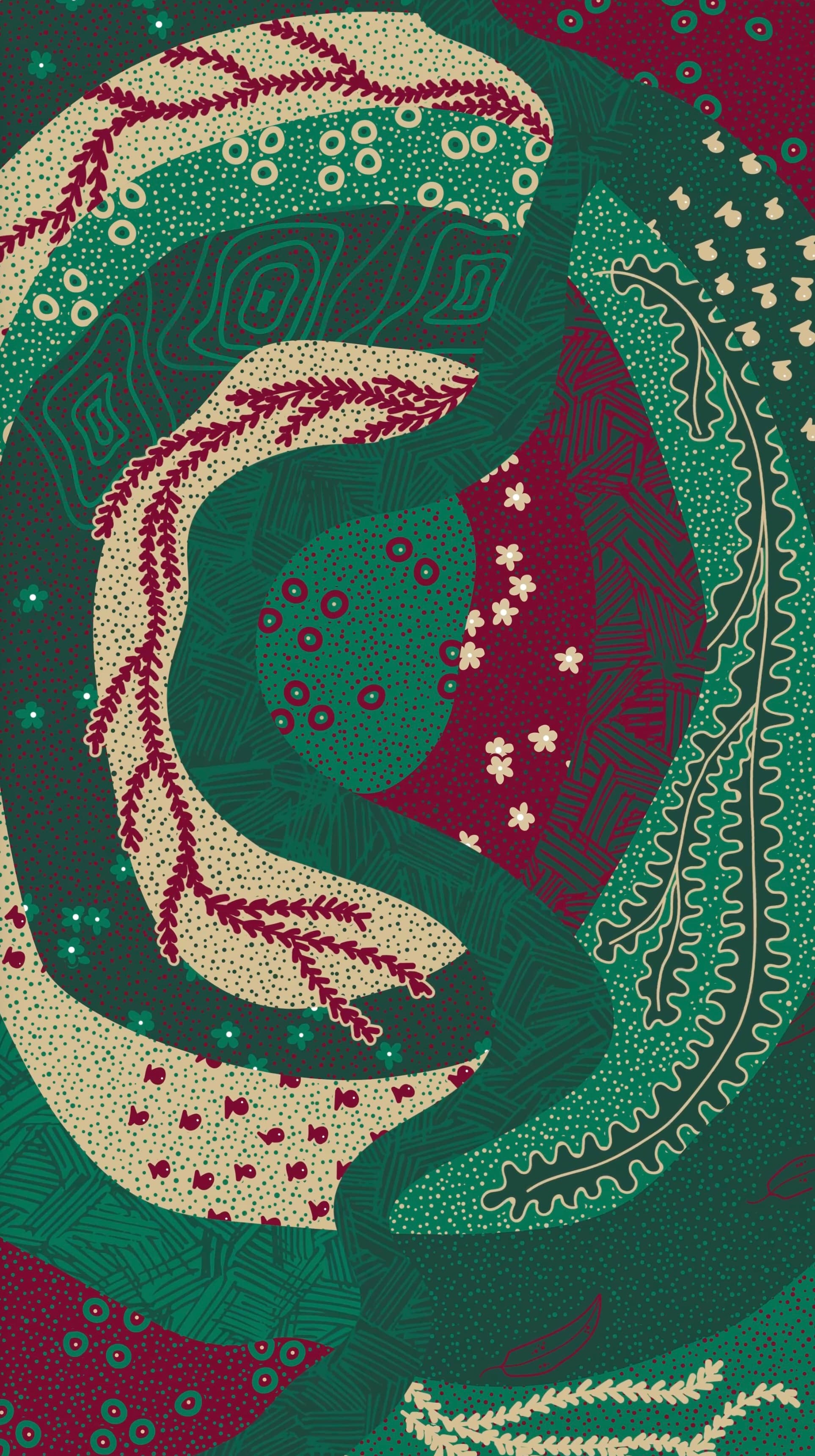 Detail from Kayannie Denigan’s My Country artwork, forming the visual foundation for the animated motion design at the Australian Pavilion, COP29.