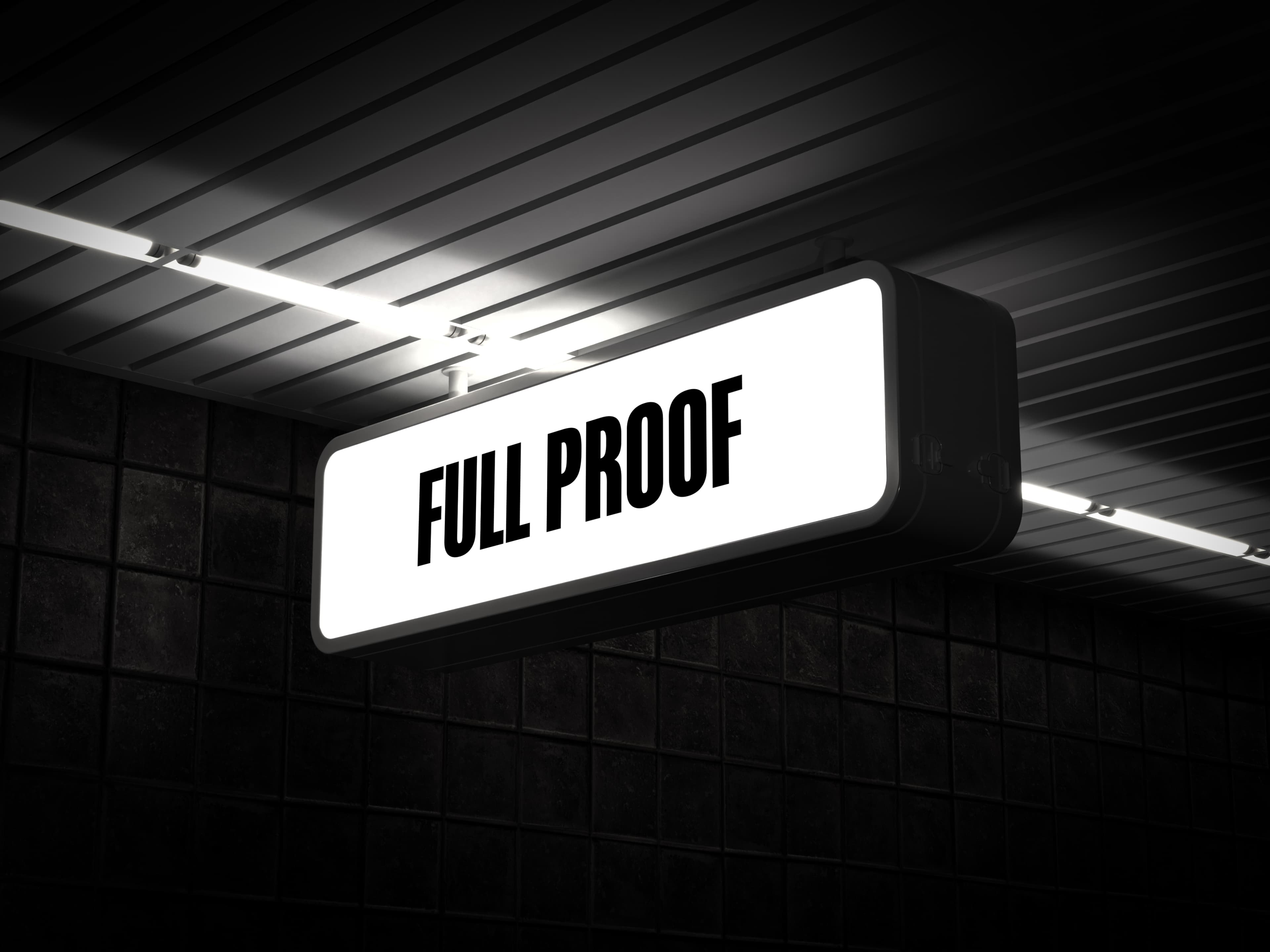 Full Proof lightbox signage mockup — hospitality storefront branding and signage design by Mude Sydney